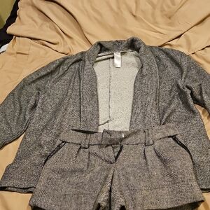 Gray Textured Blazer with Shorts